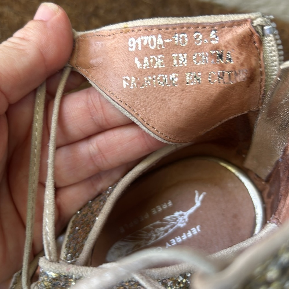 Jeffery Campbell for Free People Gold Sequin Lace Up Heels Gold Glitter Sz 9.5 - Picture 11 of 15